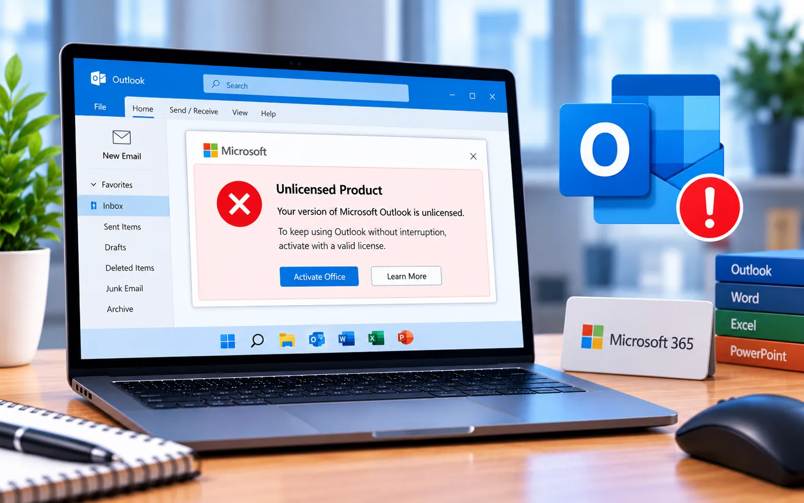Outlook Unlicensed Product error fix